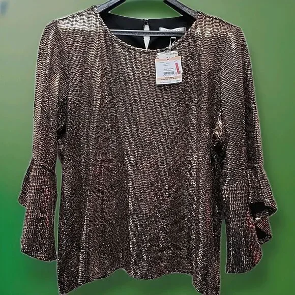 Kasper Plus Size 2X Gold & Black Metallic Top Blouse Party Festive NEW - Picture 2 of 9